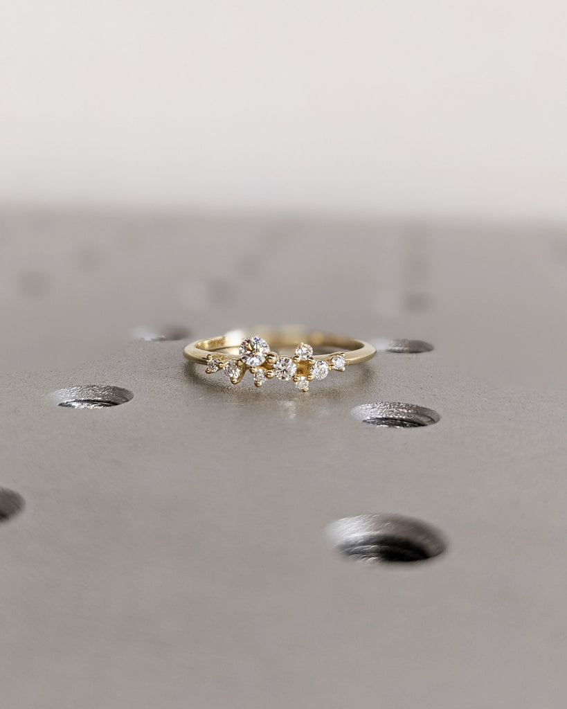 Fancy cut Diamond Dainty Ring, Multi Shape Moissanite Cluster Ring, Wedding Rings for Women, Custom Matching Ring Yellow Gold Bridal Jewelry