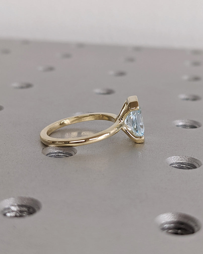 Unique Aquamarine Ring, Elegant Floating Bezel Engagement Ring, Blue Promise Ring, 14k Radiant Cut Aquamarine Ring, Anniversary Gift For Her