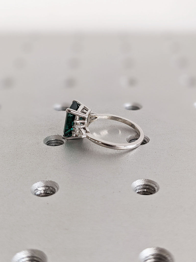 Lab Emerald May Birthstone 14K White Gold Wedding Ring