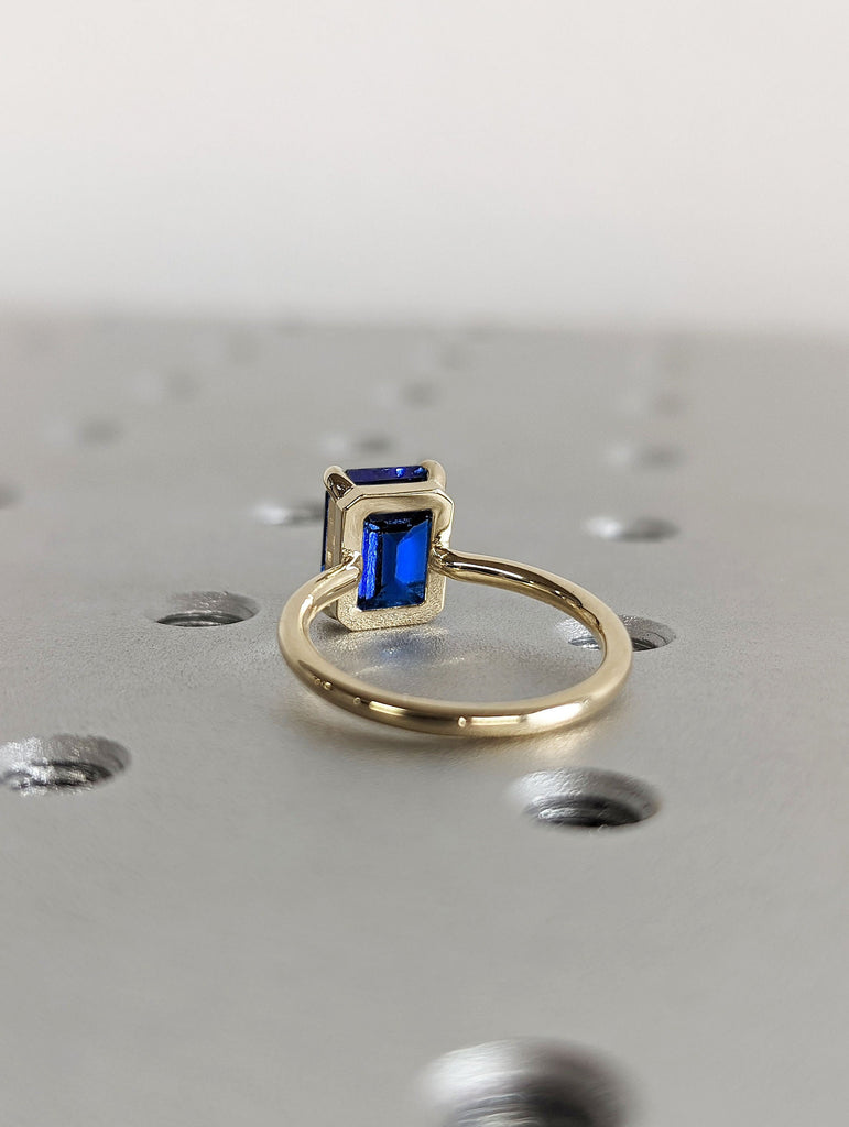 Lab Sapphire September Birthstone 14K Yellow Gold Anniversary Ring