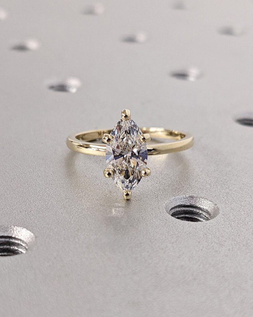 Colorless Moissanite Marquise Engagement Ring, Marquise Moissanite Solitaire Engagement Ring, Wedding Ring, Anniversary Ring, 14K Solid Gold