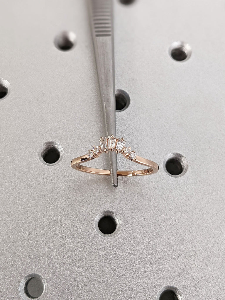 Rose Gold Multi Stone Moissanite Cluster Matching Women Wedding Band