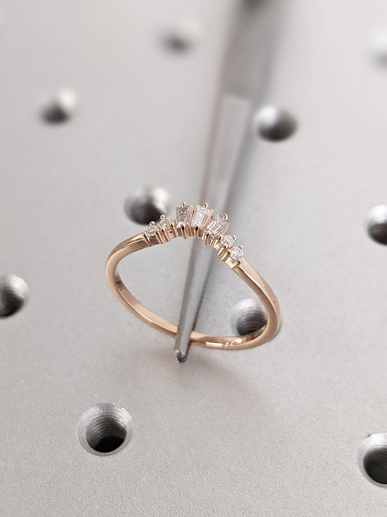 Rose Gold Multi Stone Moissanite Cluster Matching Curve Women Wedding Band