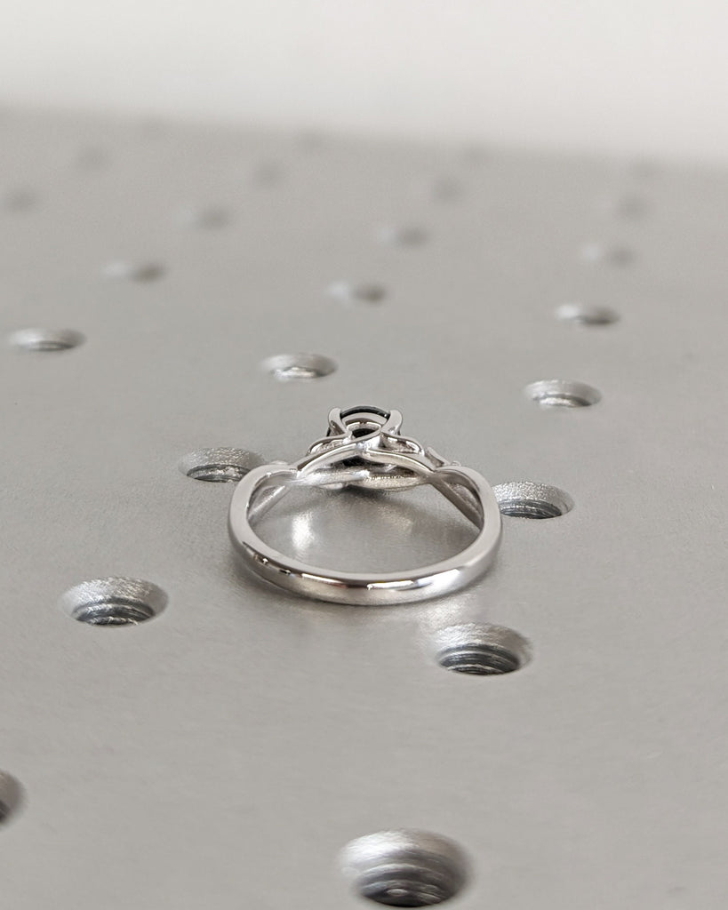 Nature Art Inspired Leaf Engagement Ring, 14K White Gold, Salt and Pepper Diamond Ring, Leaves Twig Nature Element Inspired Engagement Ring