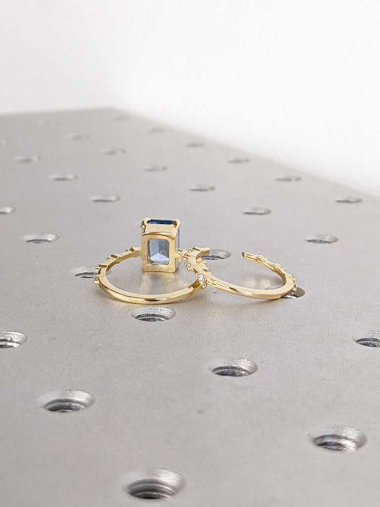 Radiant cut Lab Aquamarine Wedding Annivesary Ring 14K Yellow Gold Stacking Moissanite Ring