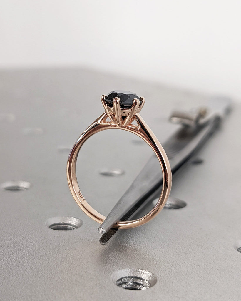 Rose Gold Salt and Pepper Diamond Solitaire Ring, Engagement Ring, Promise Ring, Wedding Ring, Bridal Ring, Statement Ring, Gold Ring, Gift