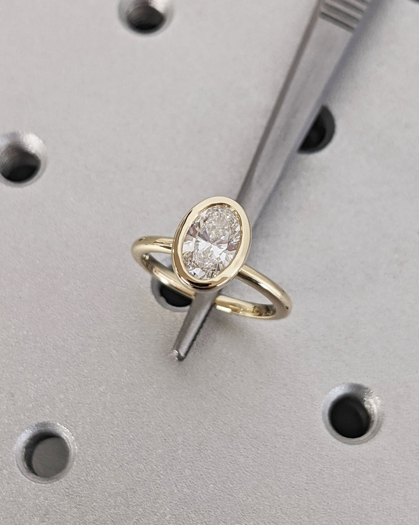 Oval Bezel Solitaire Ring Brilliant Cut Lab Diamond Engagement Ring Dainty Promise Bezel Ring Solitaire Bezel Ring Vintage Bridal Set Simple