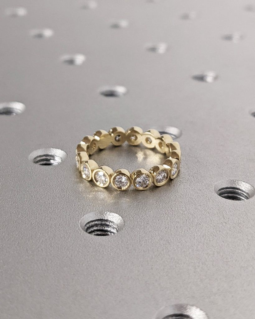 14k 18k Gold Full Diamond Moissanite Eternity Ring, Stackable Ring Wedding Band, Bezel Set Ring for Her, Dainty Wedding Engagement Ring