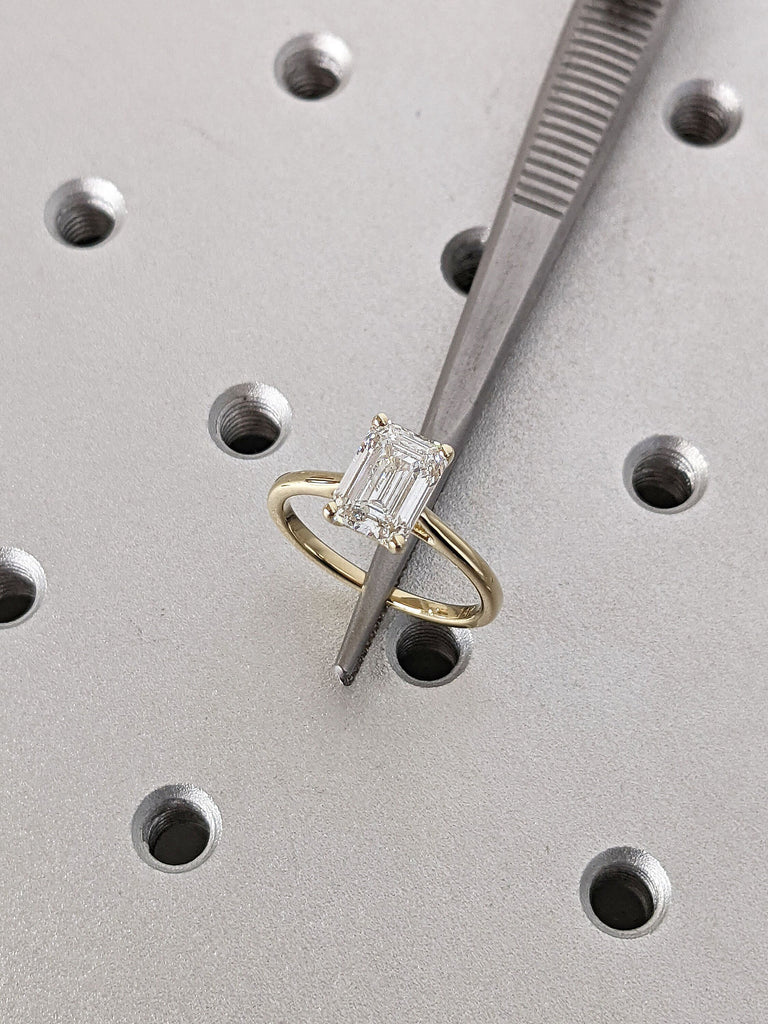 Lab Grown Diamond Solitaire Emerald cut Promise Ring | Solid Yellow Gold Women Wedding Anniversary Ring | Personalized Bridal Jewelry