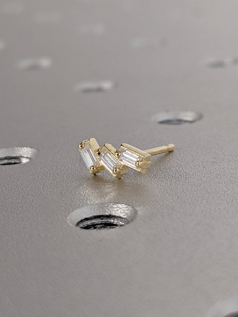 Baguette cut Lab Grown Diamond Multi Stone Cluster Trendy Everyday Studs Women Earrings 14K 18K Gold