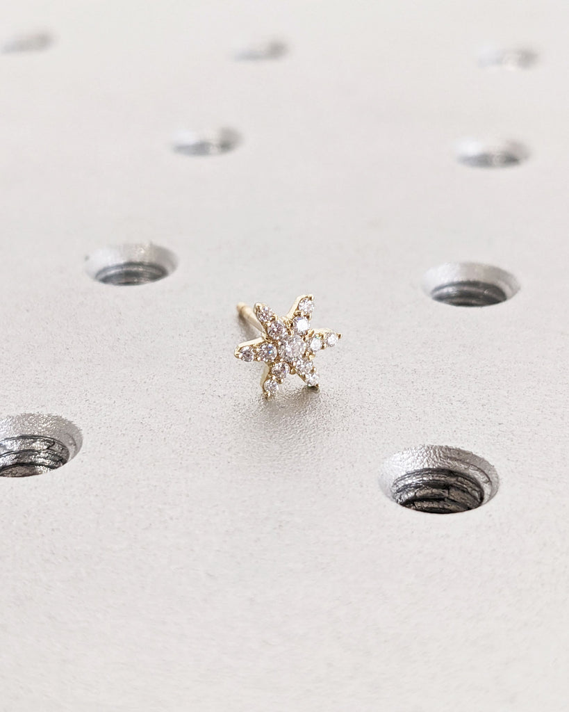 Sunburst Stud Earrings, 14K Gold Diamond Cluster Earrings, Tiny Sparkle Diamond Earrings, Single or Pair Studs, Minimalist Anniversary Gift