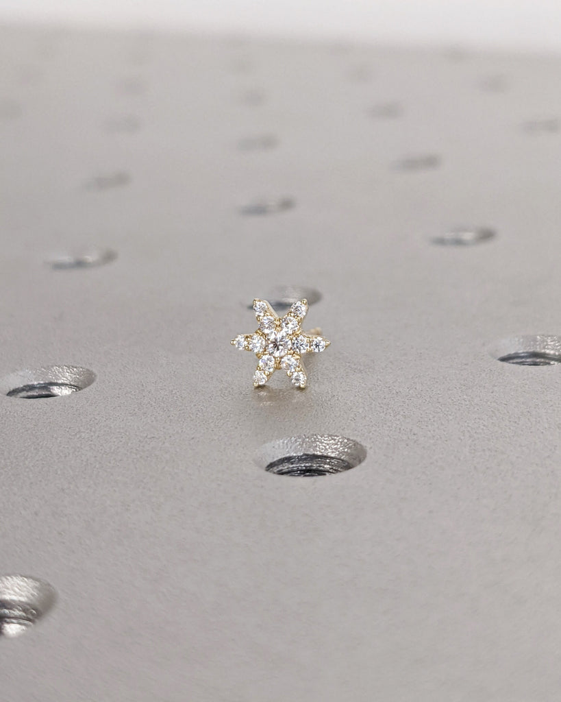 Diamond Earring / 14k Gold Earring / Diamond Cluster Earring / Solid Gold / Flower Design Diamond Earrings / Anniversary Gift Idea / Studs