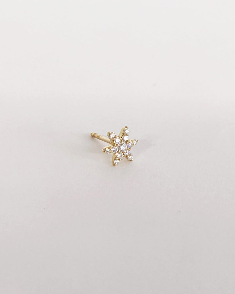 Everyday Wear Diamond Stud Women Earrings | 14K 18K Yellow Gold Star Flowers Diamond Clusters Screw Back Earrings | Birthday Gift for Her