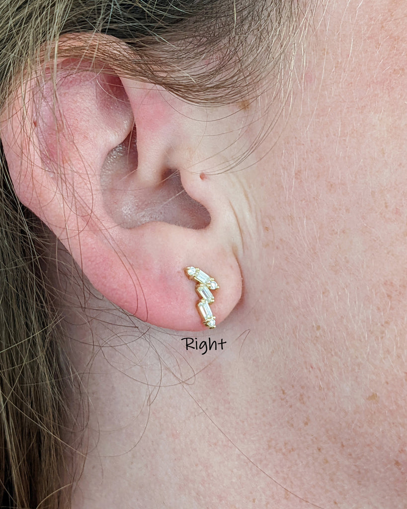 Lab Grown Diamond Stacking Ear Climber Women Set Earrings | Trendy Everyday Studs | Solid 14K 18K Yellow Gold Jewelry | Screw Back