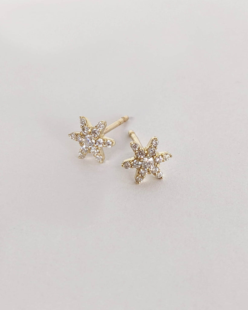 Lab Diamond Earring / 14k Gold Earring / Diamond Cluster Earring / Art Deco / Flower Design Diamond Earrings / Anniversary Gift Idea / Studs