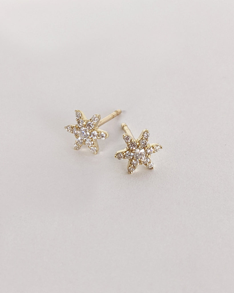 Sunburst Stud Earrings, 14K Gold Diamond Cluster Earrings, Tiny Sparkle Diamond Earrings, Single or Pair Studs, Minimalist Anniversary Gift
