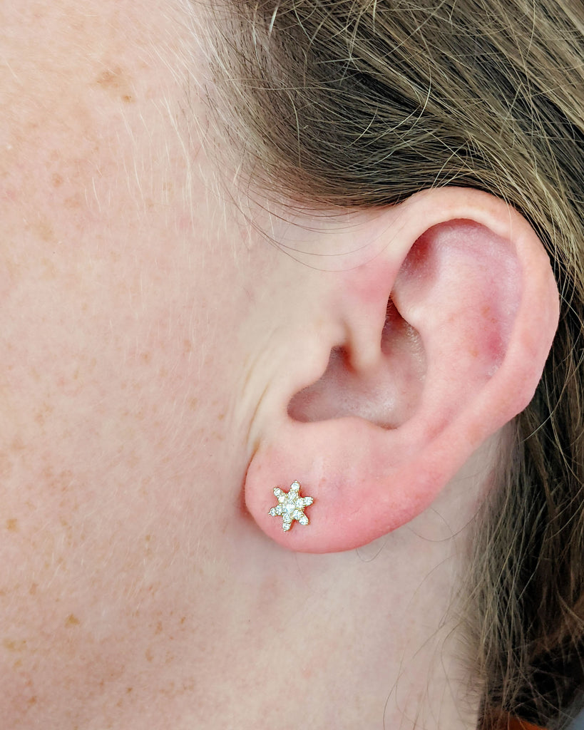 Lab Grown Diamond Stars Flowers Single Stud Earrings for Her Fashion Jewelry