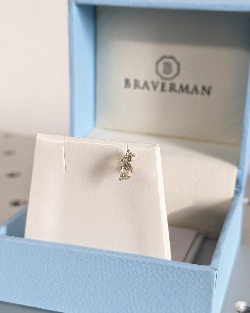 Solid Gold Minimalist Set: Diamond Earring Studs, Multi Shape Natural Diamonds, Dainty Everyday Ear Stack, Ready to Gift Set, Cluster Studs