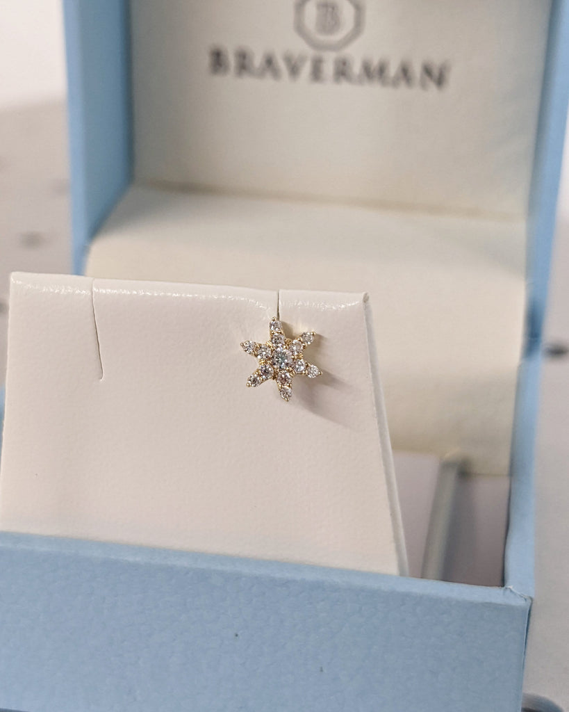 Single (Half Pair) Earring Collection 14K 18k Gold or Platinum Genuine Diamond Cluster Earring Studs Minimalist Piercings Dainty Art Deco