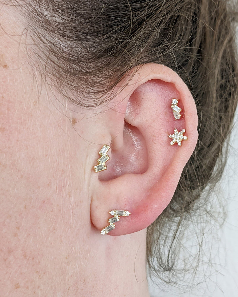 Single (1pc) or Half Pair Everyday Stud Earrings Collection / 14K 18K Solid Gold Platinum Dainty Studs / Natural Diamond Cluster Minimalist