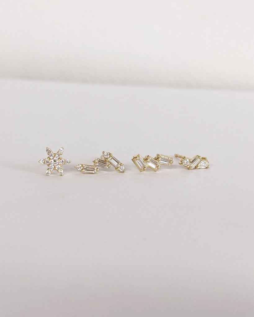 Single (Half Pair) Earring Collection 14K 18k Gold or Platinum Lab Made Diamond Cluster Earring Studs Minimalist Piercings Dainty Art Deco