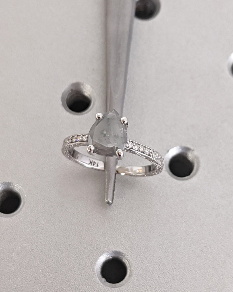 Salt and Pepper Diamond Engagement Ring Vintage Wedding Ring Engraved Ring Unique Rose Gold Filigree Ring Art Deco Wedding Anniversary Ring