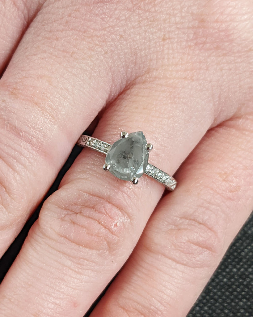 Salt and Pepper Diamond Engagement Ring Vintage Wedding Ring Engraved Ring Unique Rose Gold Filigree Ring Art Deco Wedding Anniversary Ring