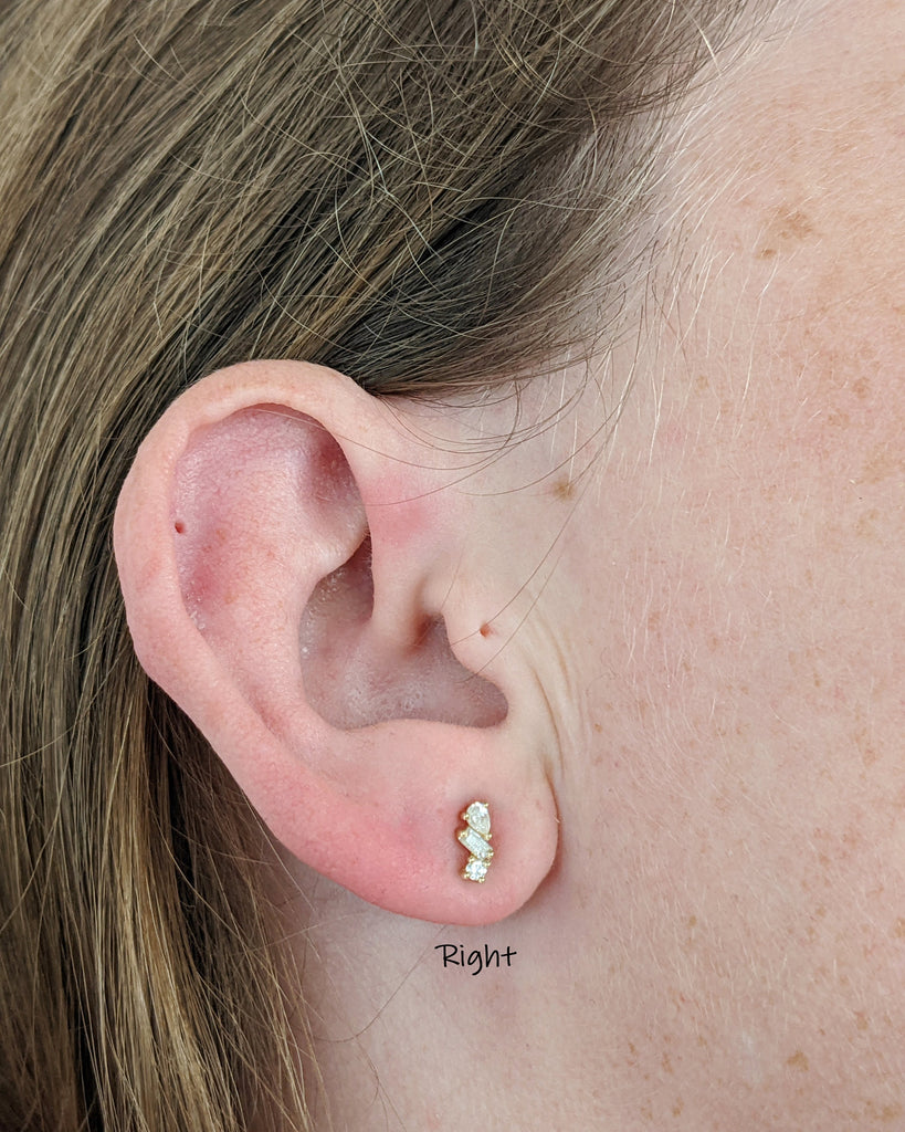 Solid Gold Minimalist Set: Diamond Earring Studs, Multi Shape Natural Diamonds, Dainty Everyday Ear Stack, Ready to Gift Set, Cluster Studs