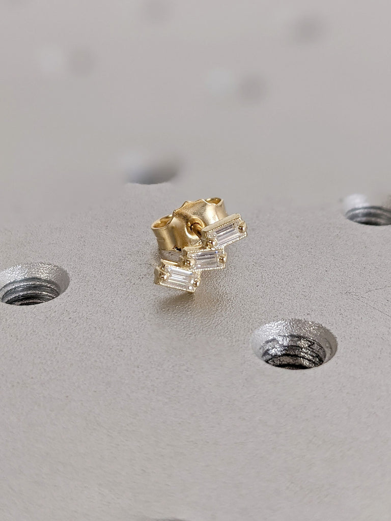 Baguette cut Simulant Diamond Multi Stone Cluster Trendy Everyday Screw Back Studs Earrings