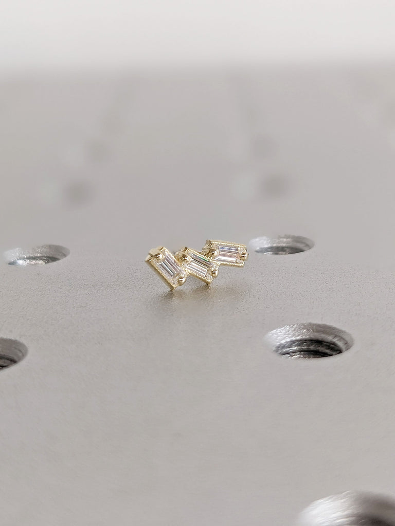 Multi Stone Baguette Diamond Cluster Everyday Dainty Stud Earrings Yellow Gold