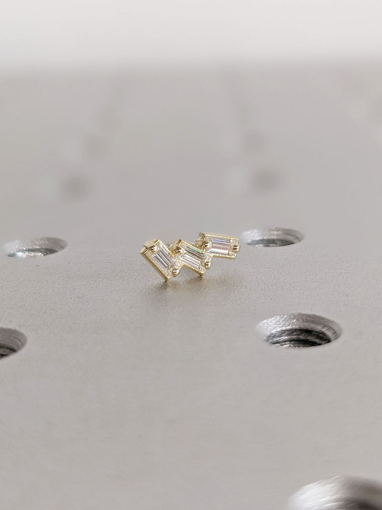 Multi Stone Baguette Lab Diamond Cluster Everyday Dainty Women Stud Earrings Yellow Gold