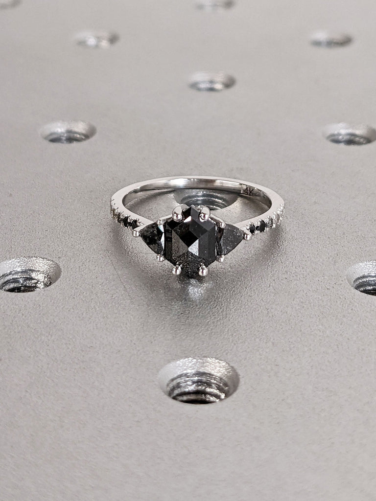 Black Salt and Pepper Diamond Ombre Band 14K White Gold Promise Ring