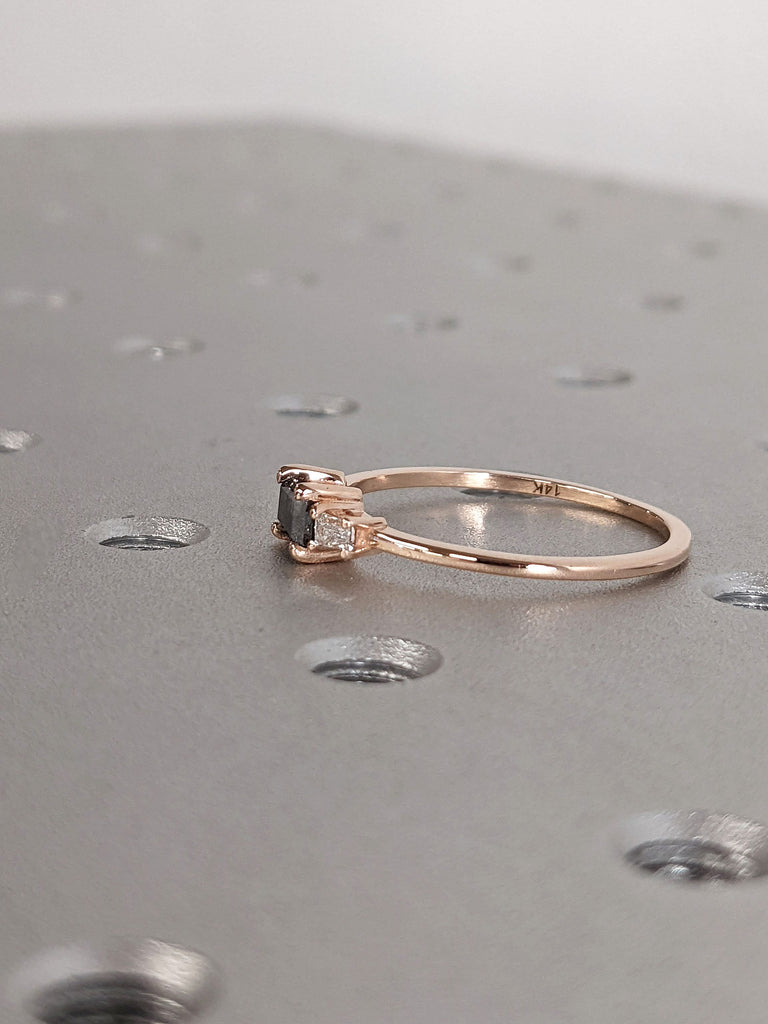 Natural Salt and Pepper Diamond Wedding Anniversary Ring | 14K 18K Rose Gold Thin Band Diamond Promise Ring | Bridal Jewelry For Her