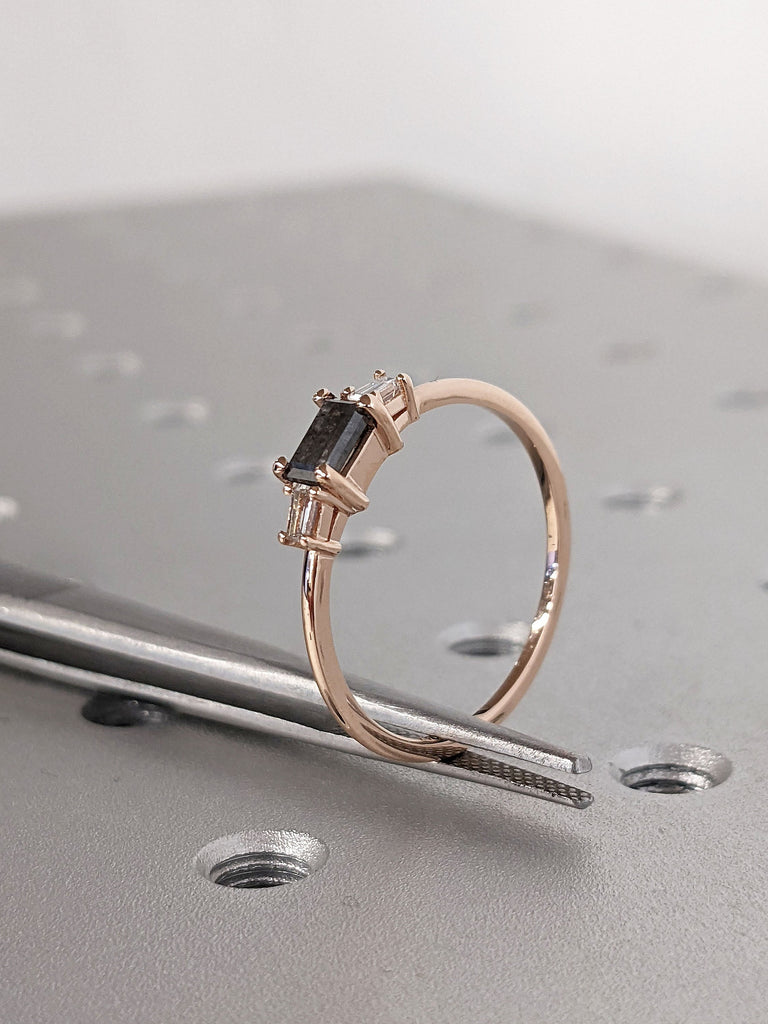 Rose Gold Thin Women Wedding Band Salt and Pepper Diamond