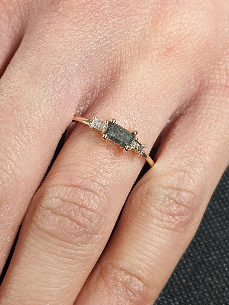 Baguette Salt and Pepper Diamond Rose Gold Cocktail Statement Ring for Her