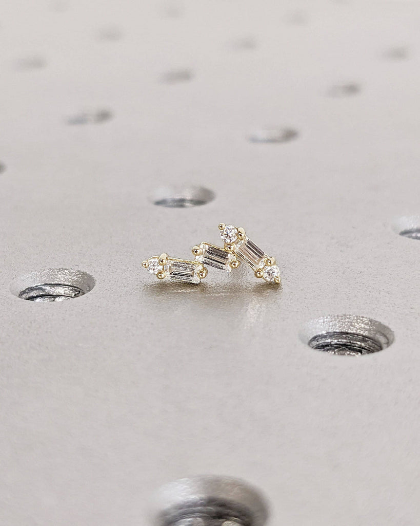 Multi Stone Yellow Gold Lab Grown Diamond Dainty Everyday Trendy Studs Earrings for Her