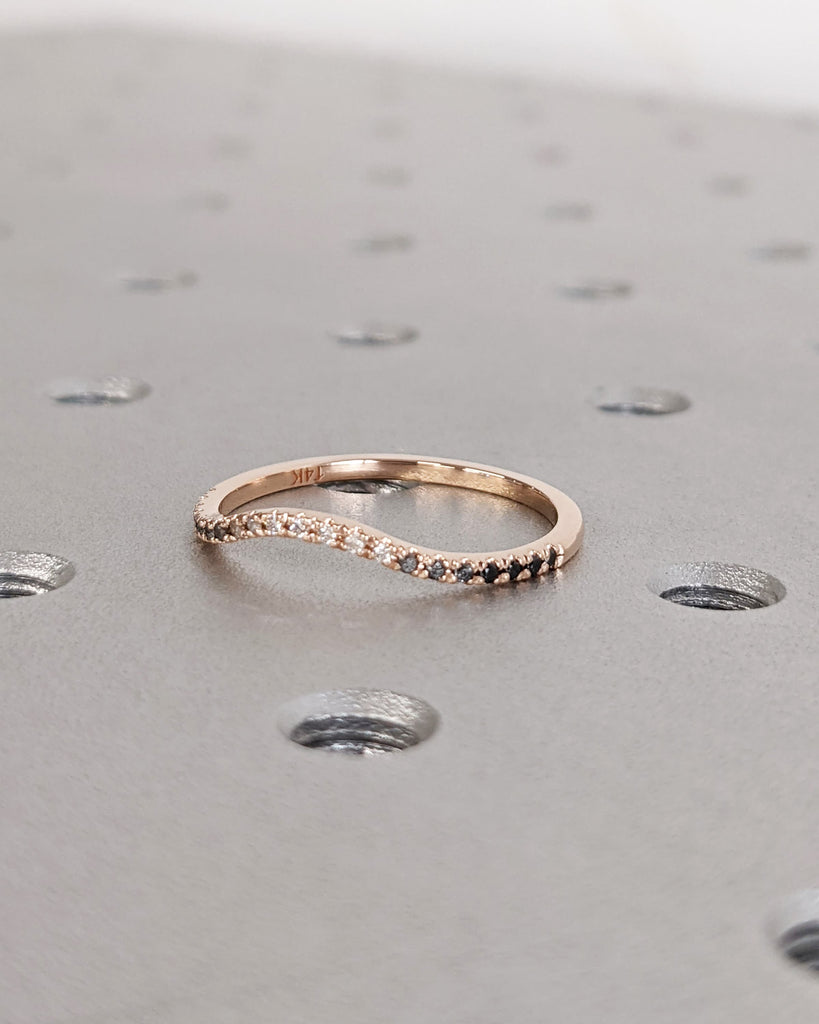 Ombre Diamond Eternity Ring / 14k Gold Half Eternity Diamond Ring / Half Around Diamond Wedding Band / Stackable Ring / Curved Ring Guard