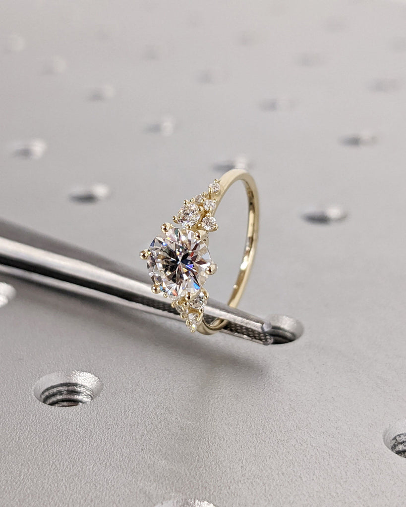 Round Cut Lab Diamond Ring Vintage Diamond Engagement Ring White Gold Unique Snowdrift 6 Prongs Engagement Ring Diamond Wedding Art Deco