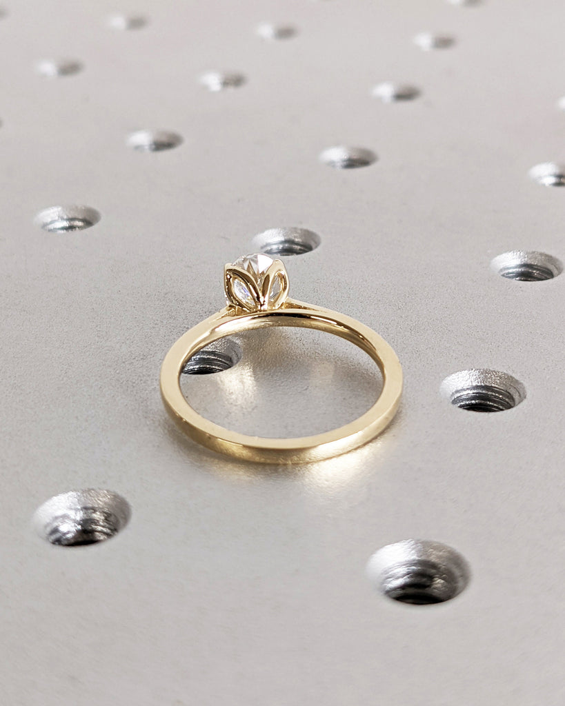 Tulip Ring Lab Diamond Engagement Ring For Women 14K Solid Gold Ring Round Engagement Ring Floral Ring Organic Flower Nature Inspired Ring