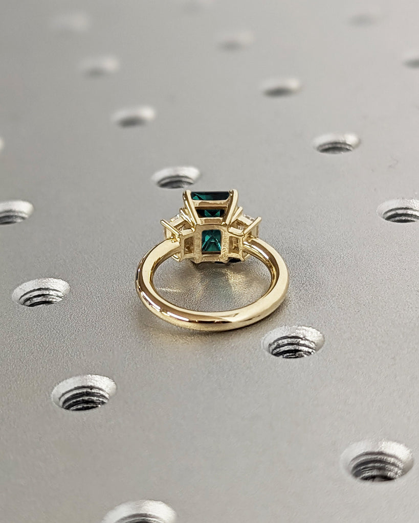 Art Deco Emerald Cut Emerald Engagement Ring, 14K Solid Gold May Birthstone Ring, Vintage Green Emerald Ring, Wedding Ring For Her, Trellis