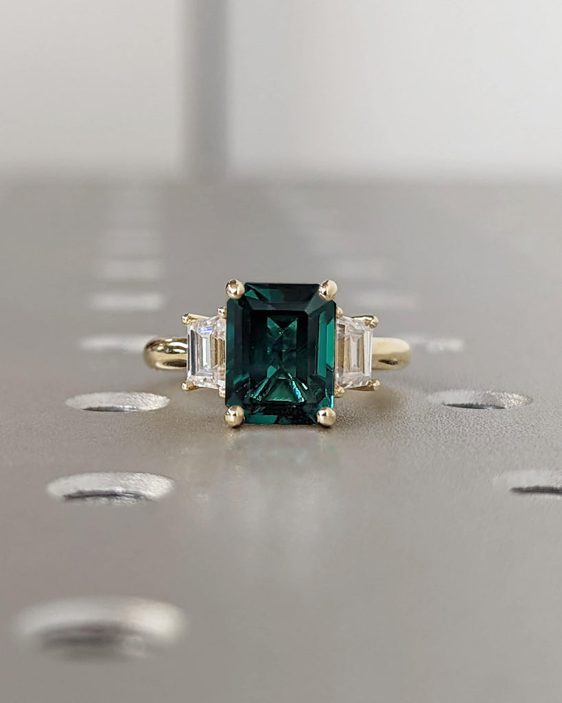 Art Deco Emerald Cut Emerald Engagement Ring, 14K Solid Gold May Birthstone Ring, Vintage Green Emerald Ring, Wedding Ring For Her, Trellis