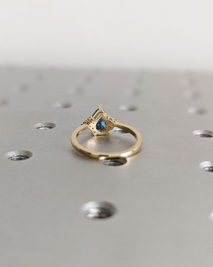 Green Montana Sapphire with Diamond Cluster Women Engagement Cocktail Ring | 14K 18K Yellow Gold September Birthstone Ring | Unique Gift