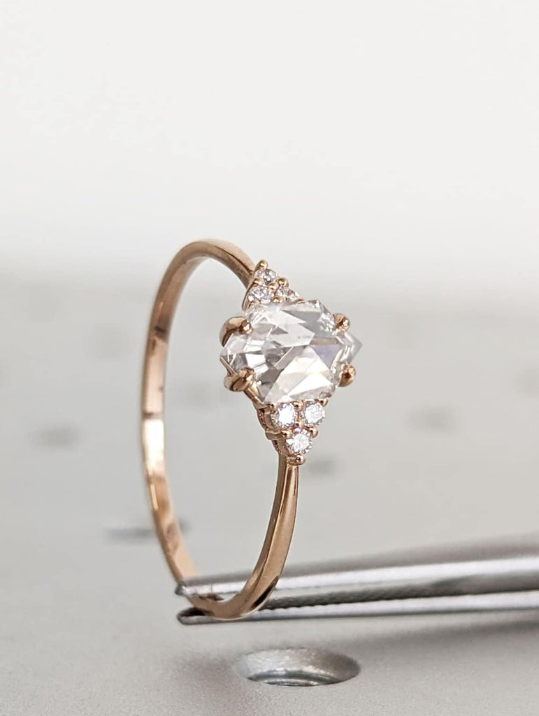 1ct Hexagon cut Moissanite Wedding Anniversary Ring Thin Rose Gold Band Diamond Cluster Ring