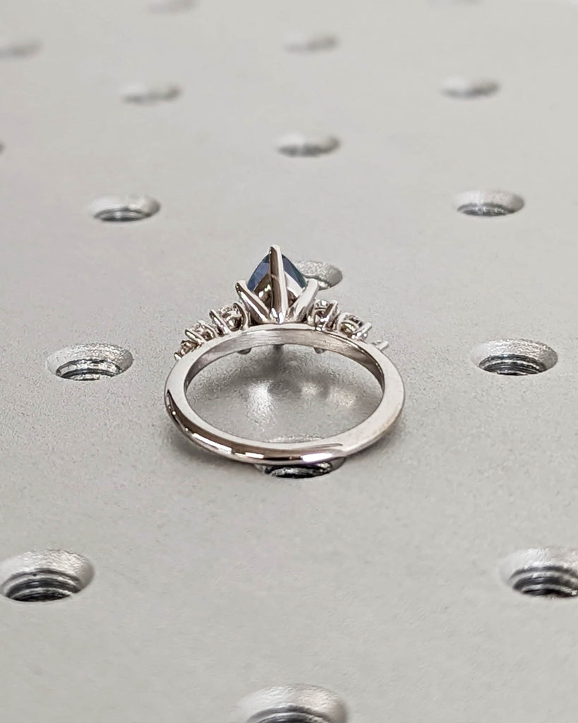 September Birthstone Pear cut Sapphire Cocktail Ring Birthday Gift for Her | 14K 18K White Gold Diamond Moissanite Snowdrift Cluster Ring