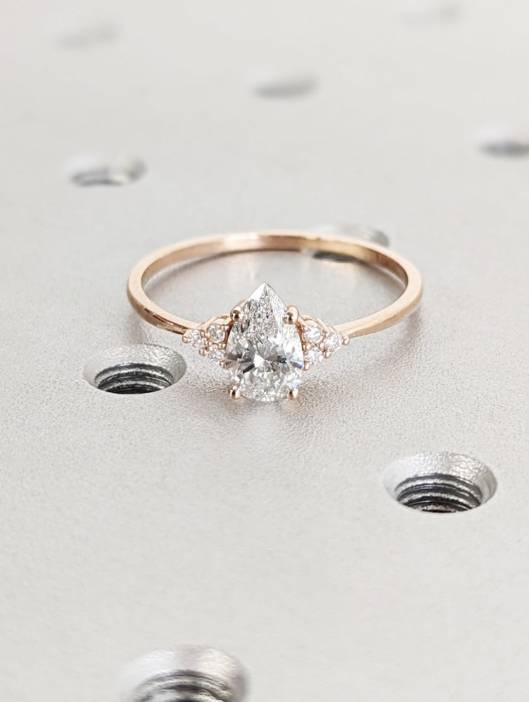 1ct Pear cut Lab Grown Diamond Wedding Anniversary Ring Rose Gold Diamond Moissanite Cluster
