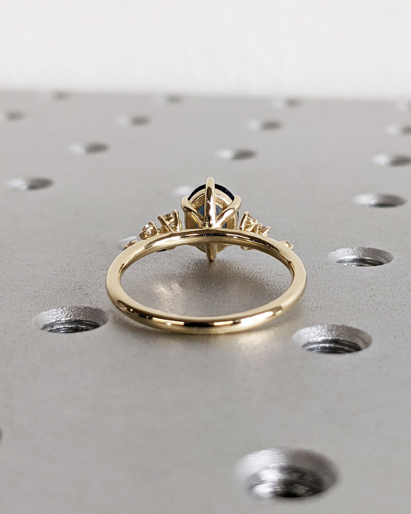 Art Deco Natural Blue Sapphire Engagement Ring For Woman- Snowdrift Cluster- Vintage Sapphire Promise Ring- 14K Gold- September Birthstone