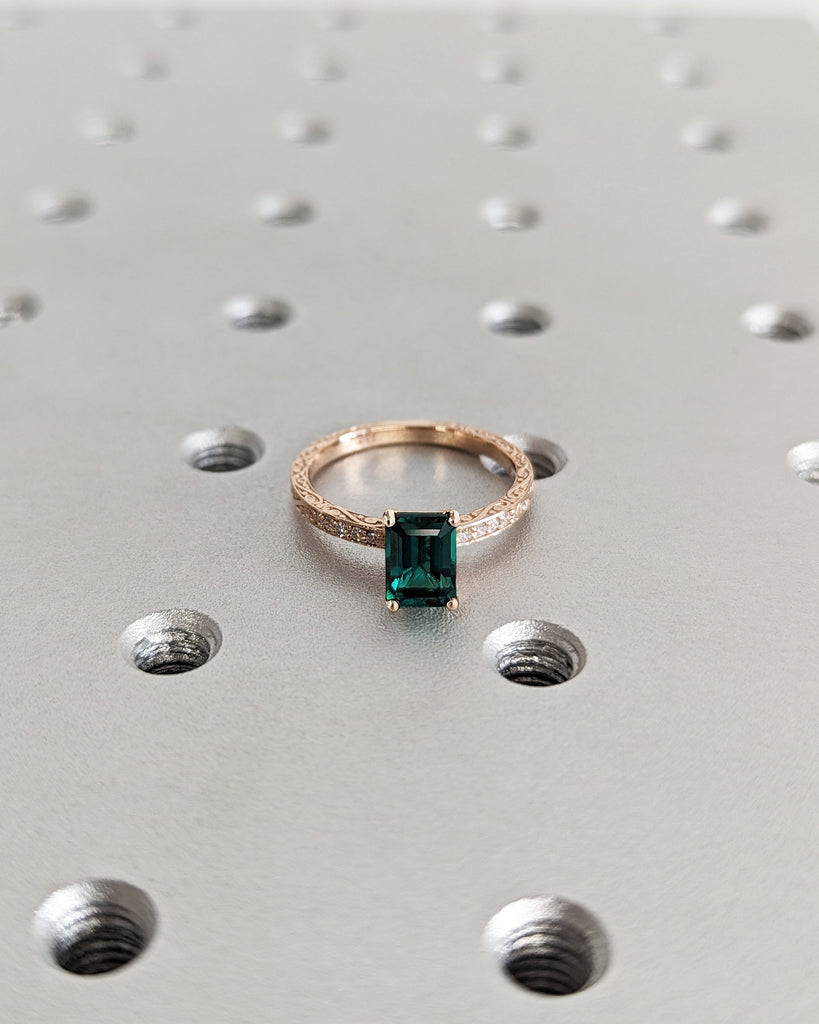 Vintage Emerald Engagement Ring, Unique Promise Ring for Women, Bridal Anniversary Ring, May Birthstone Ring, Deep Green Emerald, Art Deco