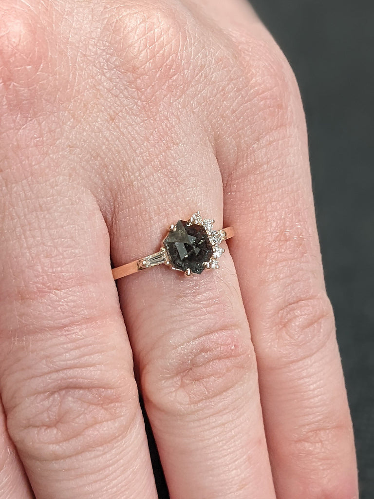 14K 18K Rose Gold Salt and Pepper Diamond Cluster Wedding Anniversary Ring for Her