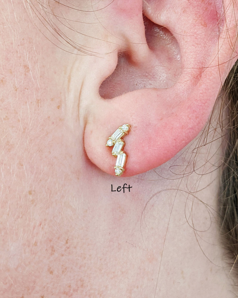 Fancy Cut Diamond Stud Earrings Everyday Jewelry For Her. Trellis Multi Stone Round, Baguette cut Earrings