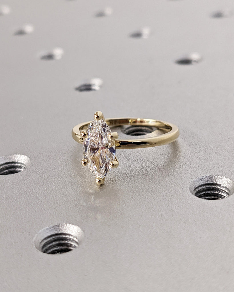 Colorless Moissanite Marquise Engagement Ring, Marquise Moissanite Solitaire Engagement Ring, Wedding Ring, Anniversary Ring, 14K Solid Gold
